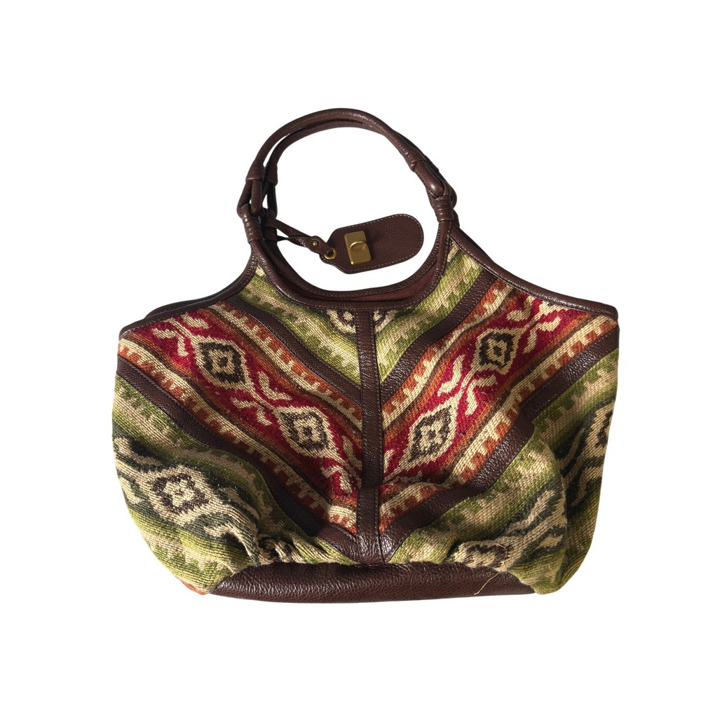 Vintage Lockheart Southwestern Woven Tapestry Leather Trim Hobo Shoulder‎ Bag KC